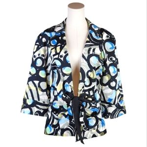 Willi Smith Abstract Print Tie-Waist Jacket Size L Retro Mod Blazer